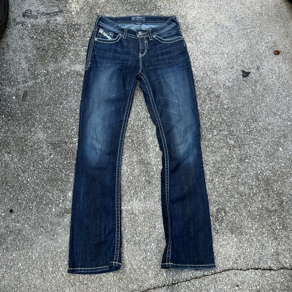Silver Jeans Co Natsuki Mid Rise Bootcut Jeans W27 L33 Dark Wash Embroidered